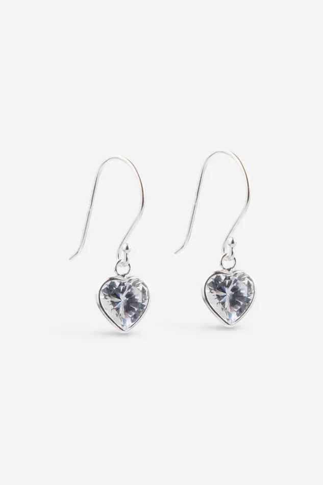 Sterling Silver Sterling Silver Cubic Zirconia 7mm Heart Drop Earrings Women Roman Jewellery