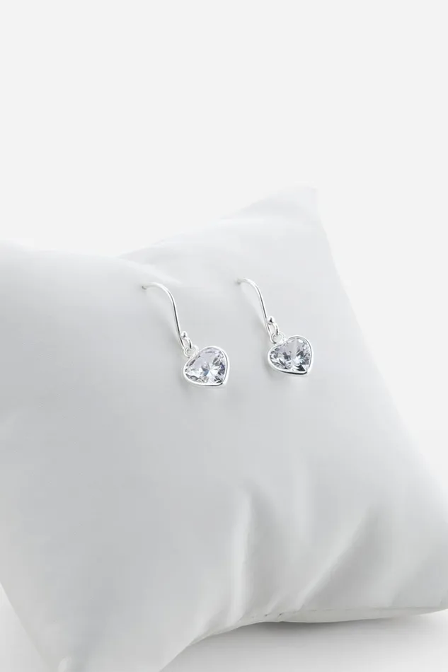 Sterling Silver Sterling Silver Cubic Zirconia 7mm Heart Drop Earrings Women Roman Jewellery