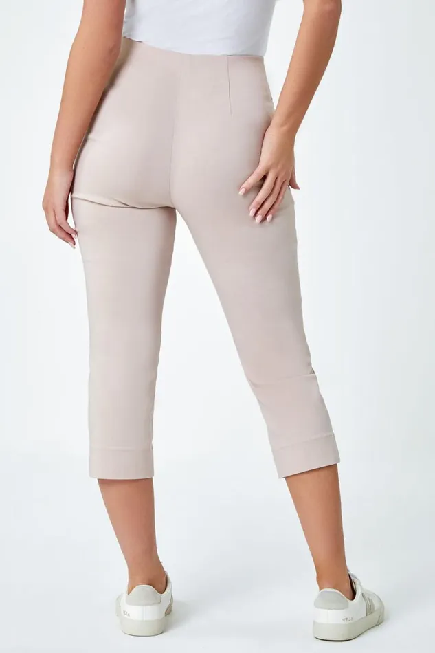 Stone Petite Elastic Waist Stretch Cropped Trouser Women Roman Trousers