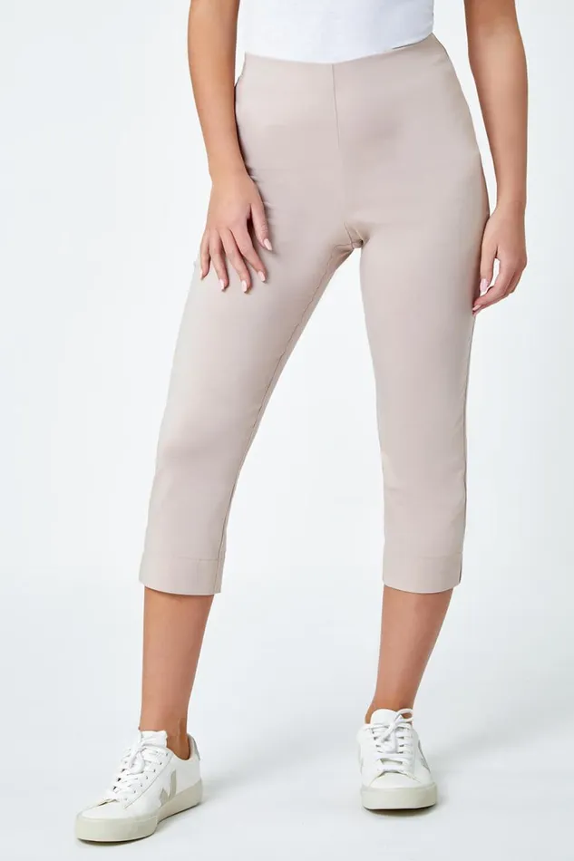 Stone Petite Elastic Waist Stretch Cropped Trouser Women Roman Trousers