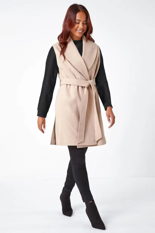 Stone Petite Sleeveless Wrap Coat Women Roman Jackets
