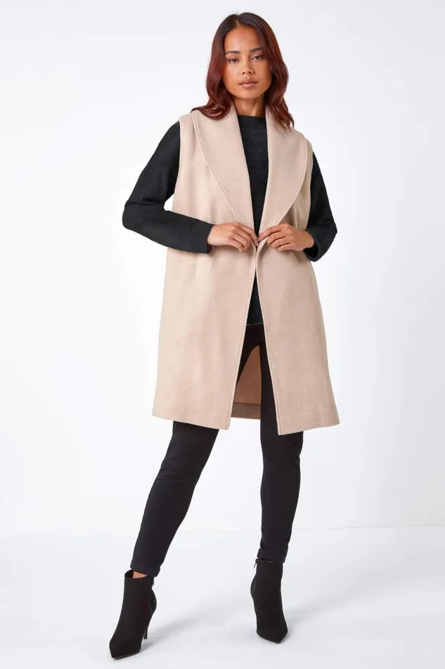 Stone Petite Sleeveless Wrap Coat Women Roman Jackets
