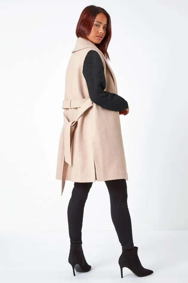 Stone Petite Sleeveless Wrap Coat Women Roman Jackets
