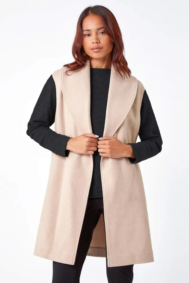 Stone Petite Sleeveless Wrap Coat Women Roman Jackets