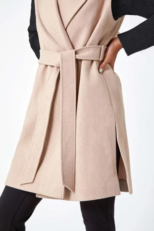 Stone Petite Sleeveless Wrap Coat Women Roman Jackets
