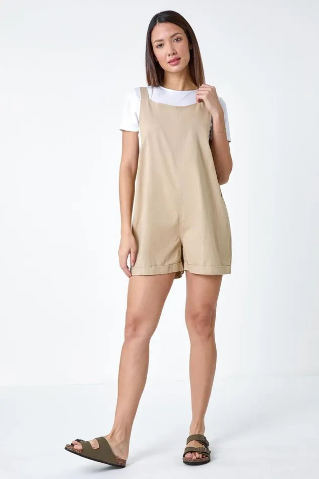 Stone Shoulder Tie Cotton Playsuit Women Roman Dresses