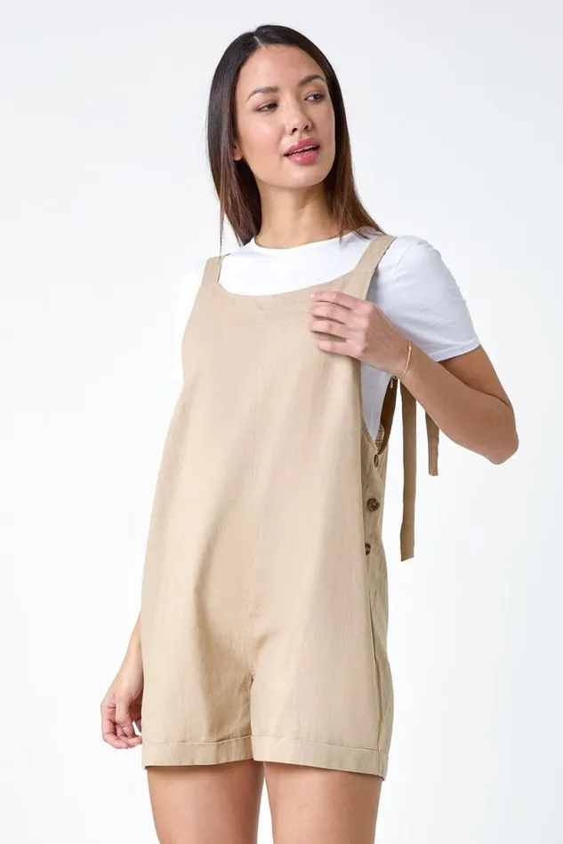 Stone Shoulder Tie Cotton Playsuit Women Roman Dresses