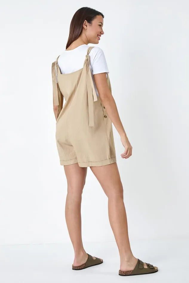Stone Shoulder Tie Cotton Playsuit Women Roman Dresses