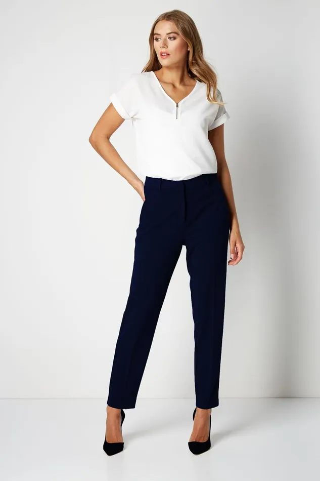 Straight Leg Stretch Cropped Trousers Women Roman Trousers