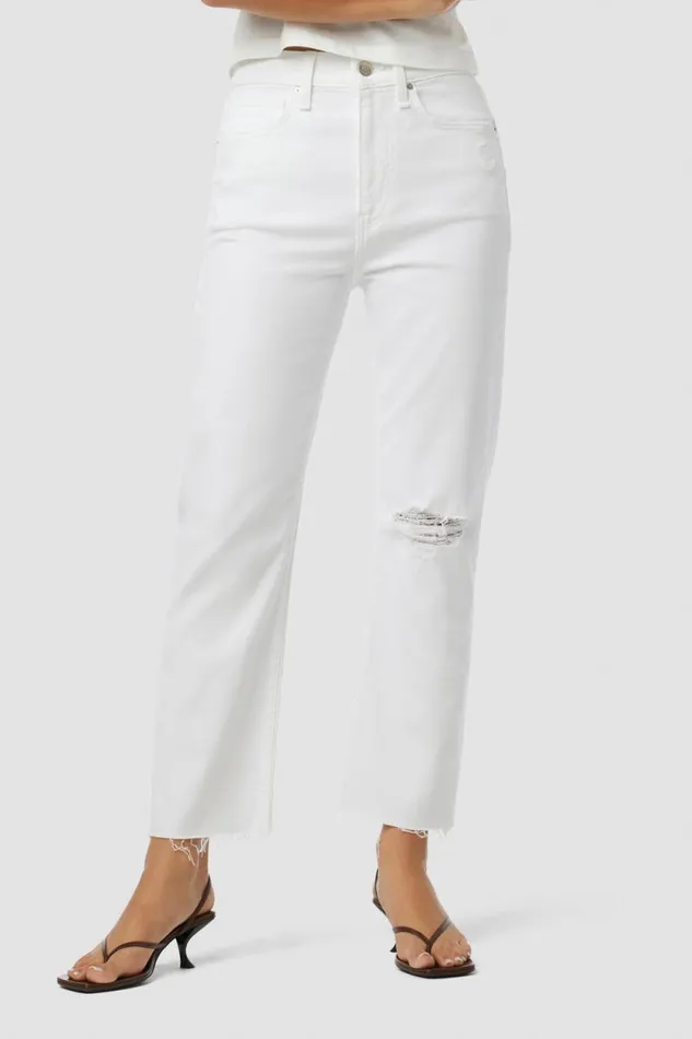 Straight Women Hudson Jeans Jade HighRise Straight Crop Jean Torn White