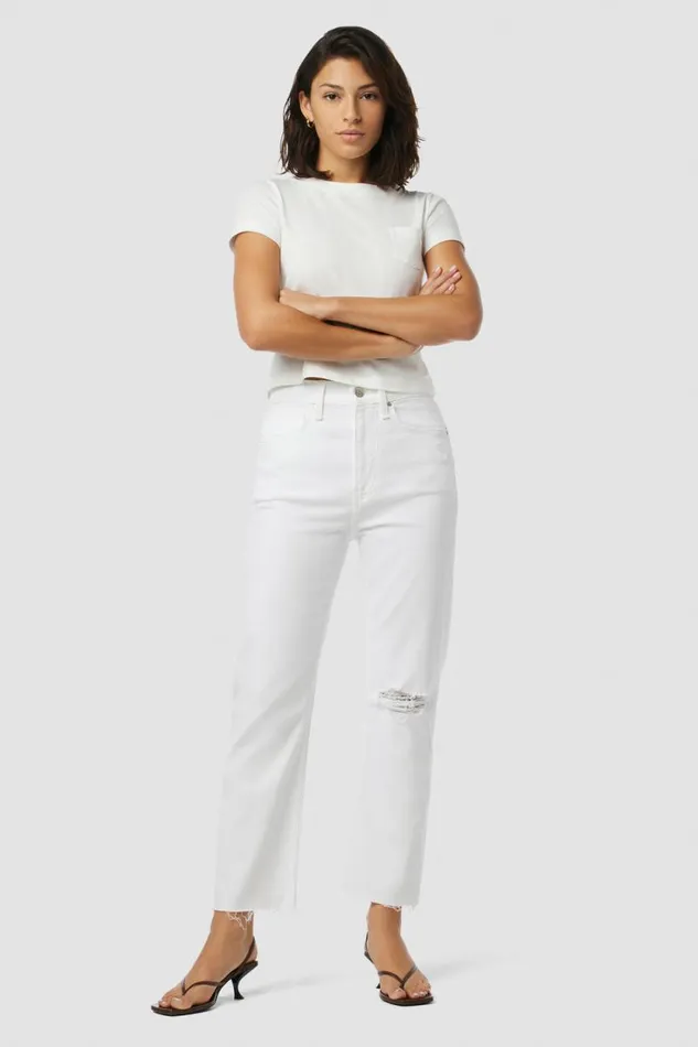 Straight Women Hudson Jeans Jade HighRise Straight Crop Jean Torn White Straight Women Hudson Jeans Jade HighRise Straight Crop Jean Torn White
