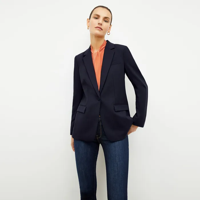 Suiting Women M M LaFleur The Yiyan Classic Blazer 8211 Wool Twill Dark Navy