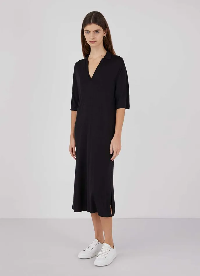 SUNSPEL Dresses and Skirts Merino Silk Polo Dress Black 8211 Women