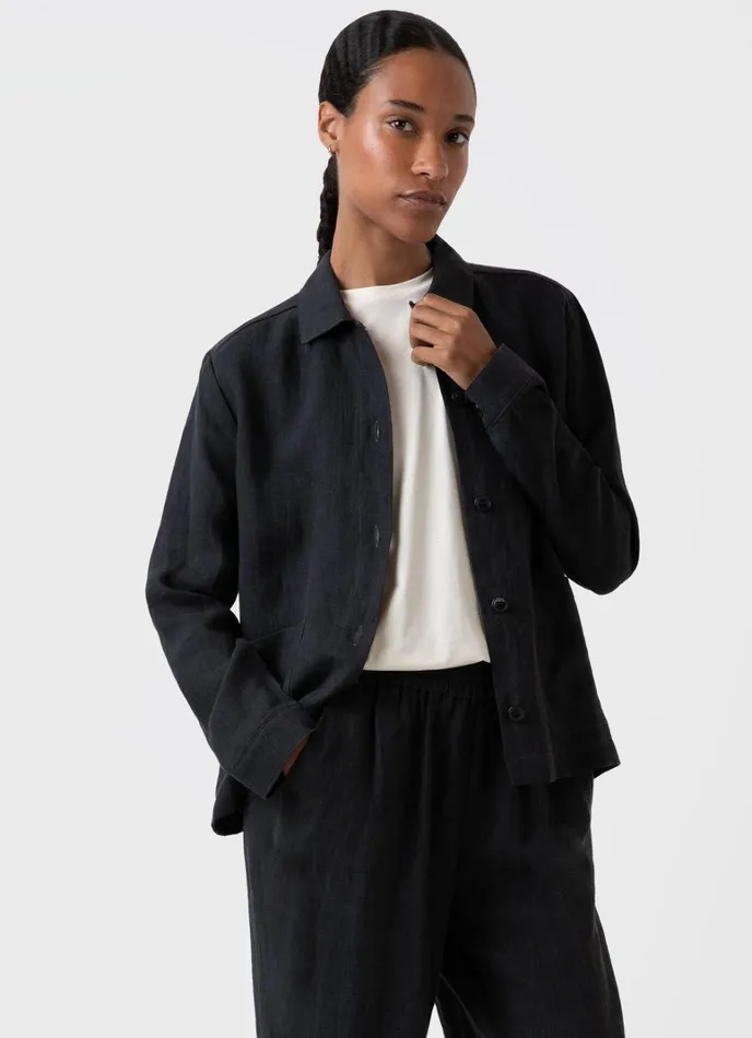 SUNSPEL Jackets and Coats Linen Twin Pocket Jacket Black 8211 Women
