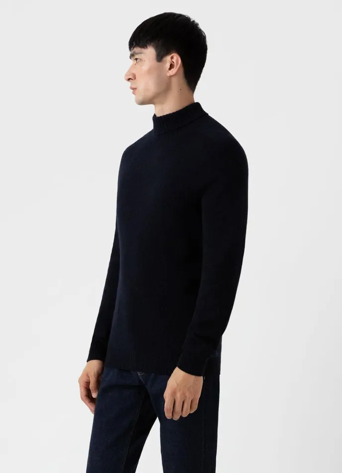SUNSPEL Knitwear Lambswool Roll Neck Dark Navy Mouline 8211 Men