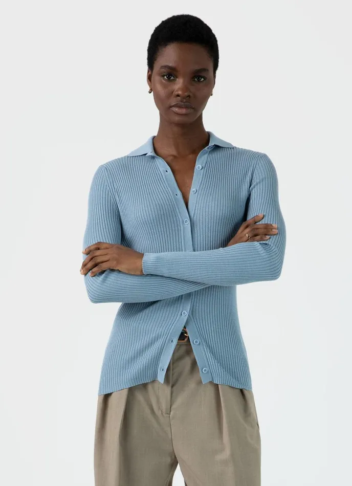 SUNSPEL Knitwear Mulberry Silk Rib Cardigan Light Blue 8211 Women