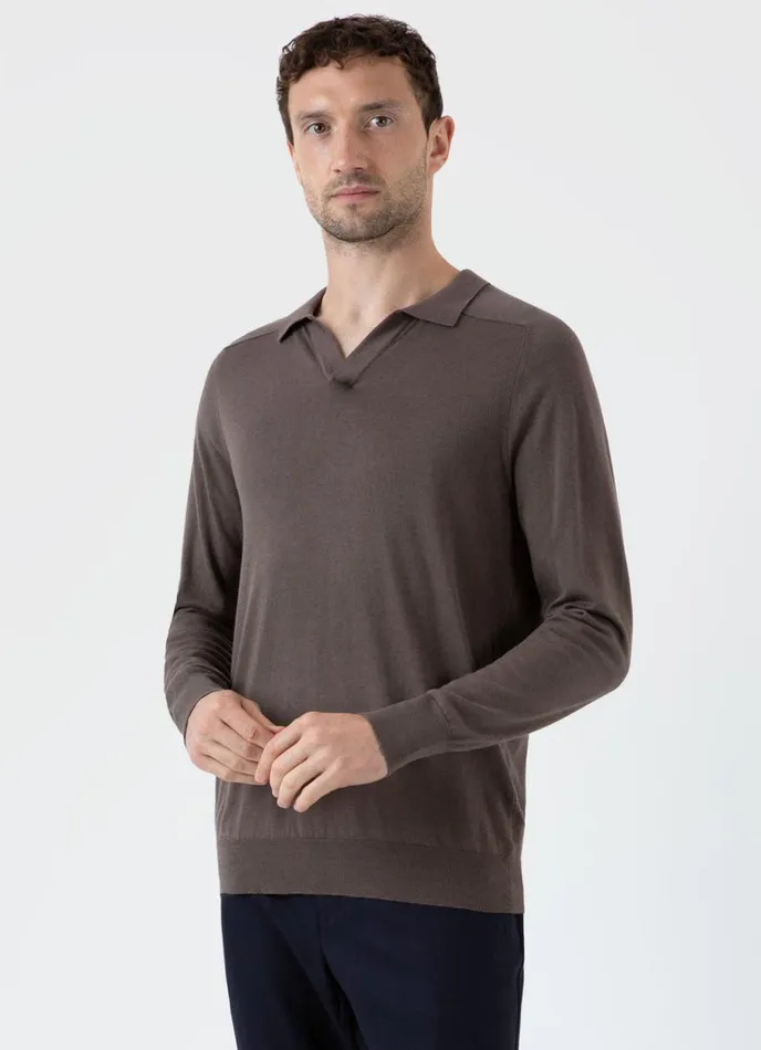 SUNSPEL Knitwear Sea Island Cashmere Polo Shirt Cedar 8211 Men