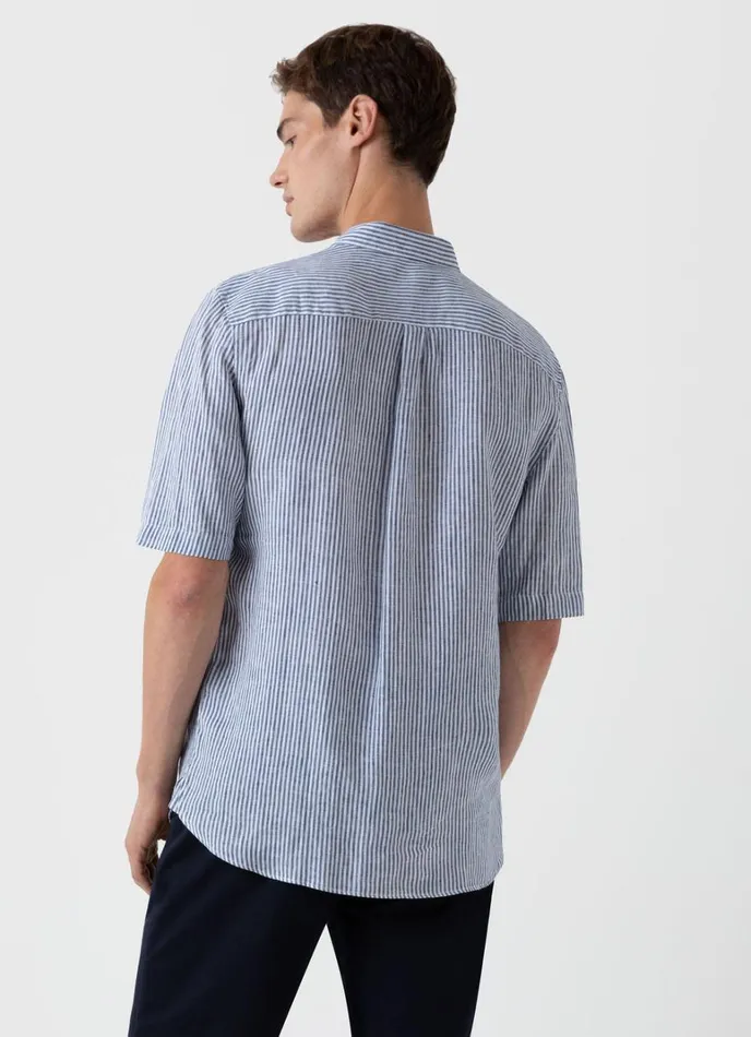 SUNSPEL Shirts Short Sleeve Linen Shirt Navywhite Stripe 8211 Men