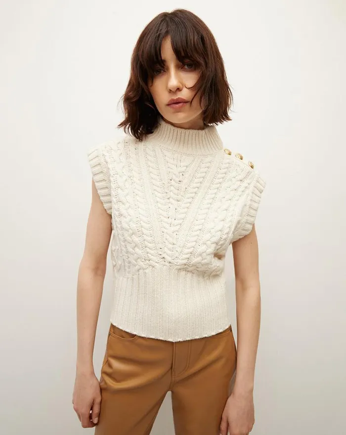 Sweaters Shop Veronica Beard Holton Lambswool Knit Vest Offwhite