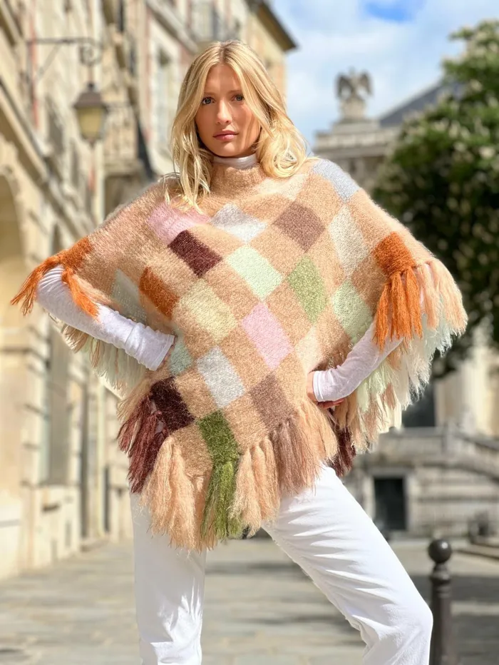 Sweaters Women Rose Carmine PONCHO PIXELS BEIGE