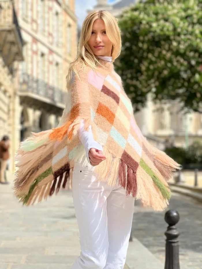 Sweaters Women Rose Carmine PONCHO PIXELS BEIGE