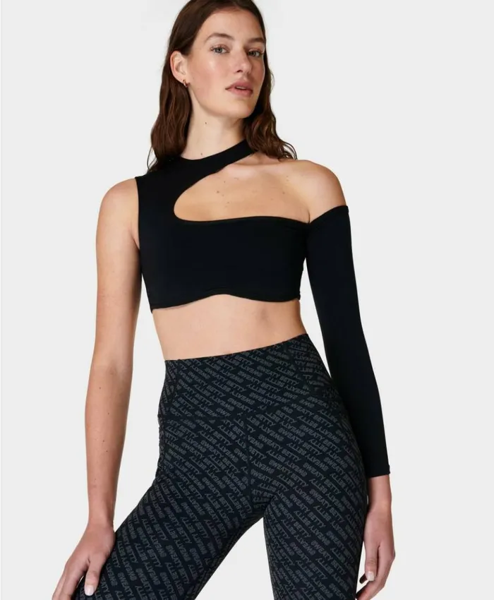 Sweaty Betty Asymmetric Cutout Bra Top Black Clothing Long Sleeve Tops