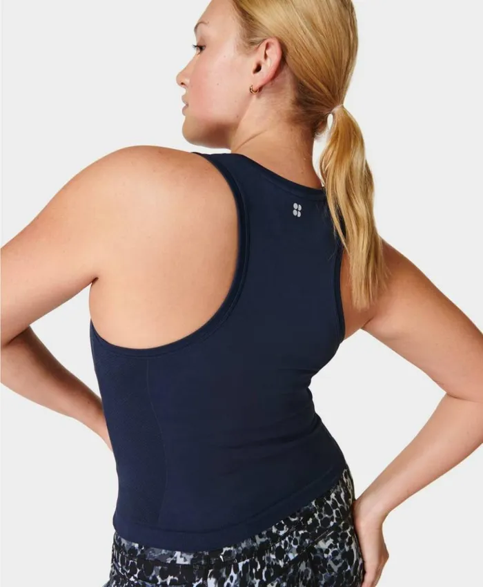 Sweaty Betty Athlete Crop Seamless Gym Tank Navy Blue Clothing Tank Tops