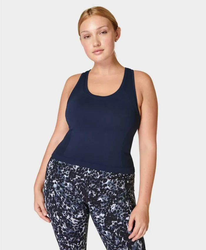 Sweaty Betty Athlete Crop Seamless Gym Tank Navy Blue Clothing Tank Tops