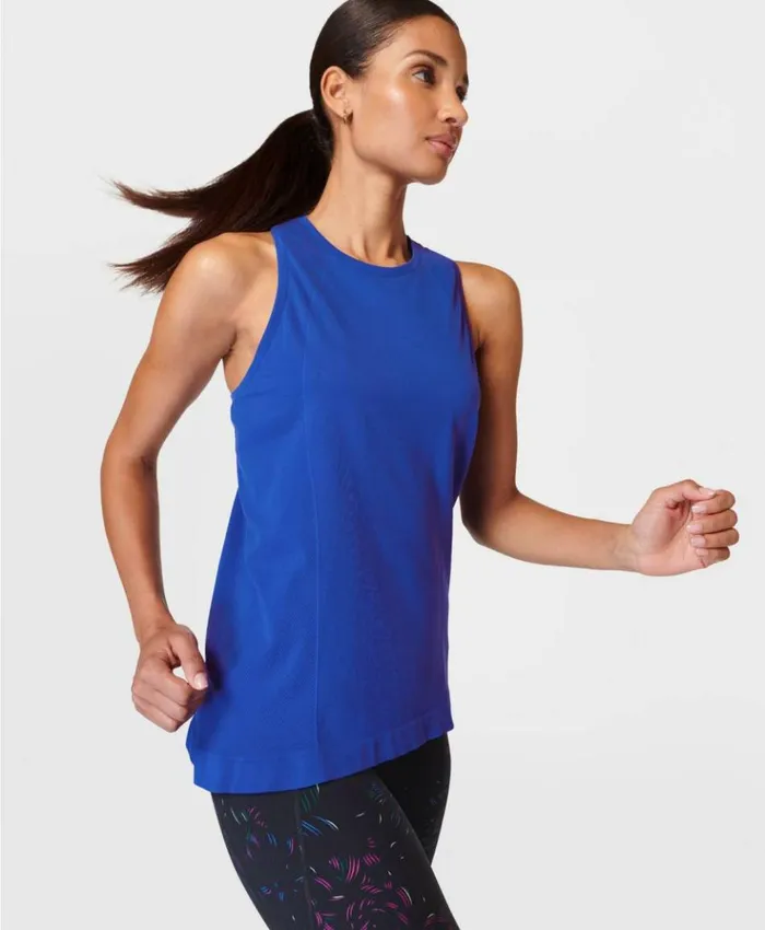 Sweaty Betty Athlete Seamless Featherweight Gym Tank Lightning Blue Clothing Tank Tops