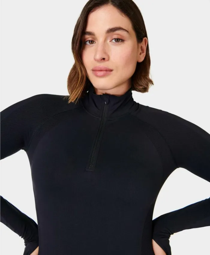 Sweaty Betty Athlete Seamless Half Zip Long Sleeve Top Black Clothing Long Sleeve Tops