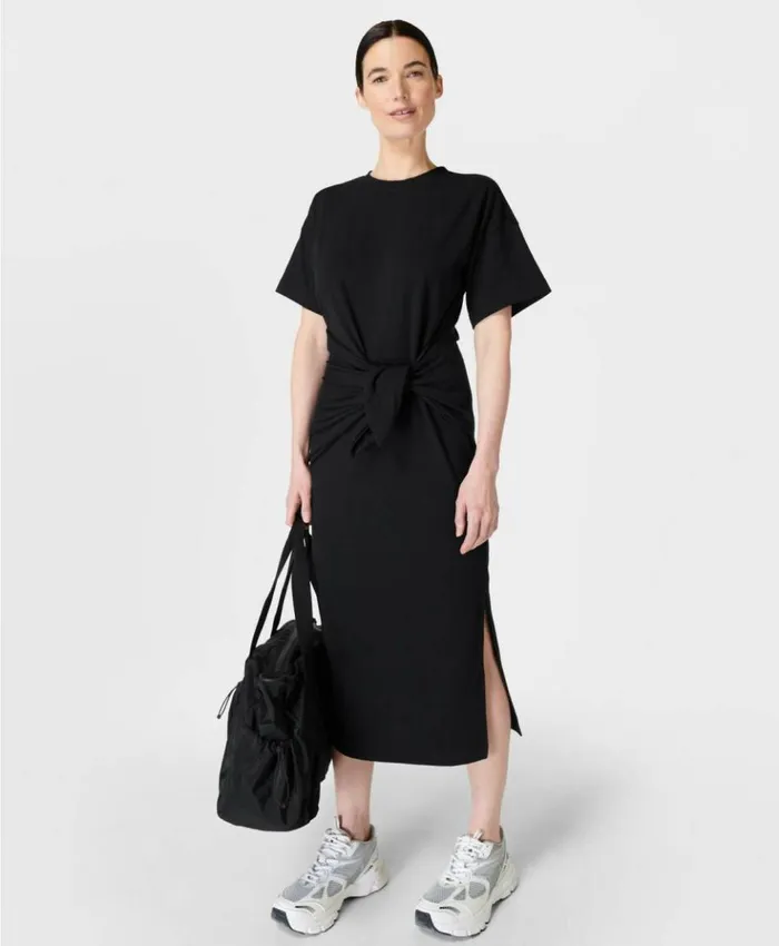 Sweaty Betty Knot Front Midi Dress Black Clothing
