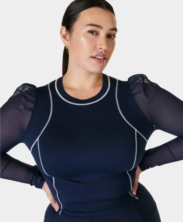 Sweaty Betty Puff Long Sleeve Top Navy Blue Clothing Long Sleeve Tops