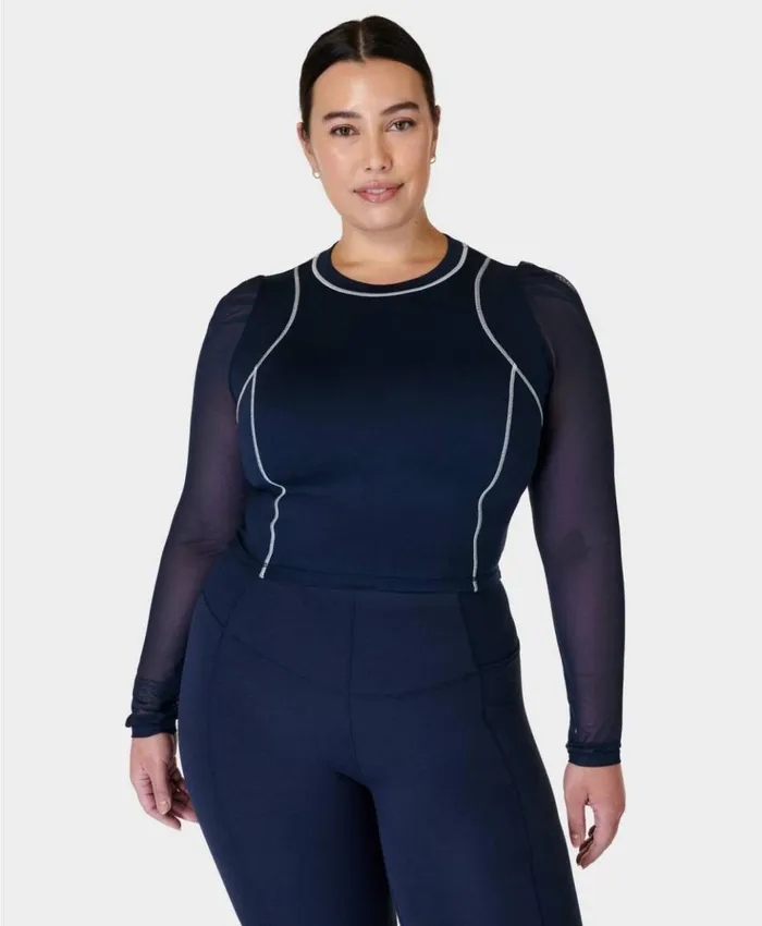 Sweaty Betty Puff Long Sleeve Top Navy Blue Clothing Long Sleeve Tops