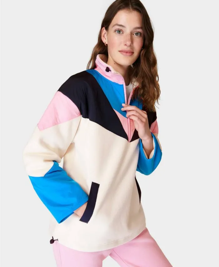 Sweaty Betty Retrograde Fleece Colour Block Half Zip Cypher Blue Colour Block Clothing