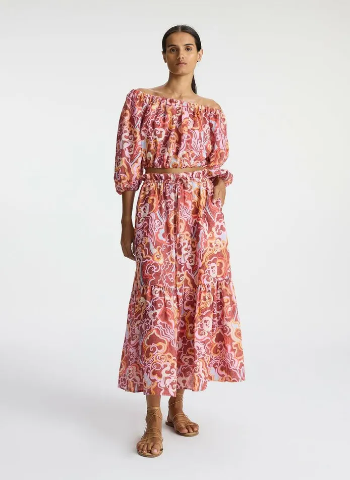 Swim Women ALC Francis Linen Midi Skirt Baked Clay Multi