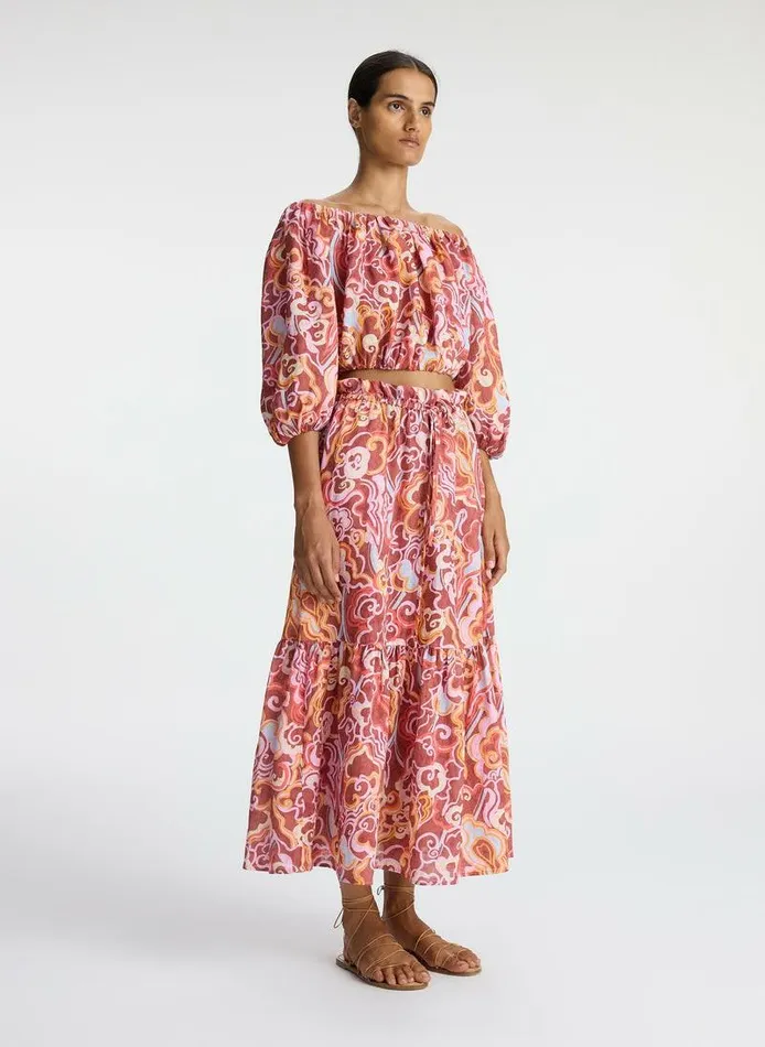 Swim Women ALC Francis Linen Midi Skirt Baked Clay Multi Swim Women ALC Francis Linen Midi Skirt Baked Clay Multi