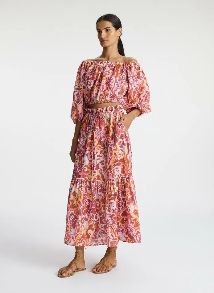 Swim Women ALC Francis Linen Midi Skirt Baked Clay Multi Swim Women ALC Francis Linen Midi Skirt Baked Clay Multi