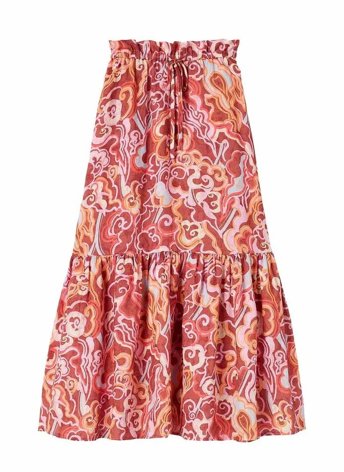 Swim Women ALC Francis Linen Midi Skirt Baked Clay Multi Swim Women ALC Francis Linen Midi Skirt Baked Clay Multi