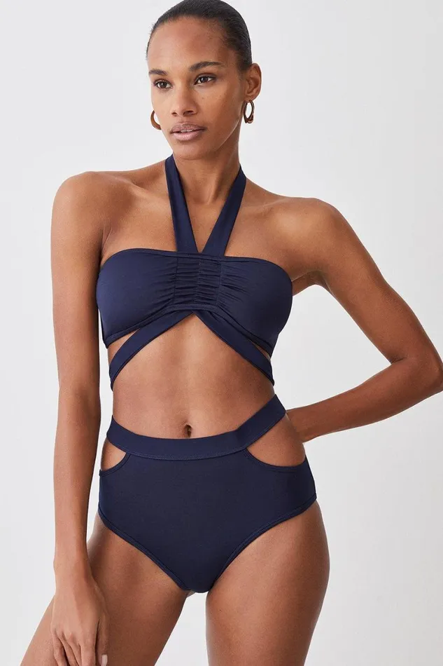 Swimwear Women Karen Millen Halter Neck Bikini Top Navy