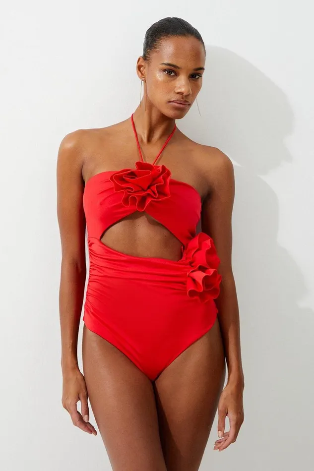 Swimwear Women Karen Millen Rosette Cut Out Detail Swimsuit Red