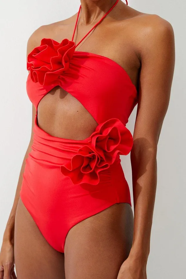 Swimwear Women Karen Millen Rosette Cut Out Detail Swimsuit Red