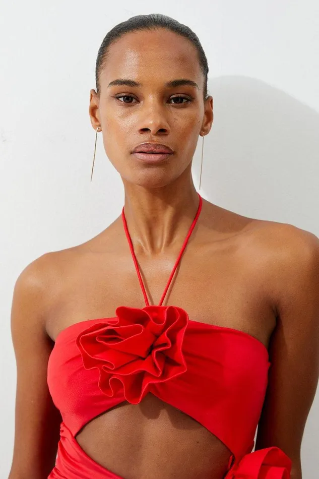Swimwear Women Karen Millen Rosette Cut Out Detail Swimsuit Red