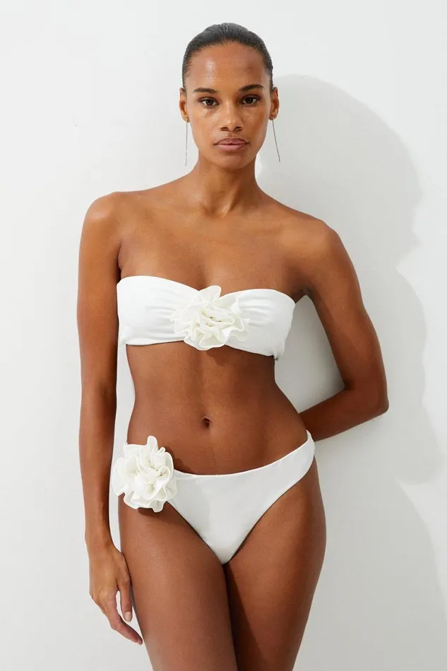 Swimwear Women Karen Millen Rosette Detail Thong Bikini Bottom Cream