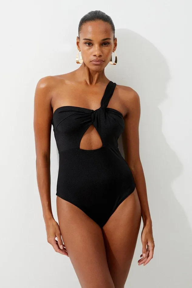 Swimwear Women Karen Millen Slinky Cut Out Asymmetric Swimsuit Black