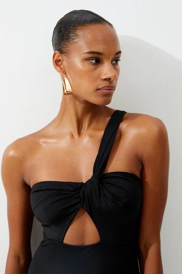 Swimwear Women Karen Millen Slinky Cut Out Asymmetric Swimsuit Black