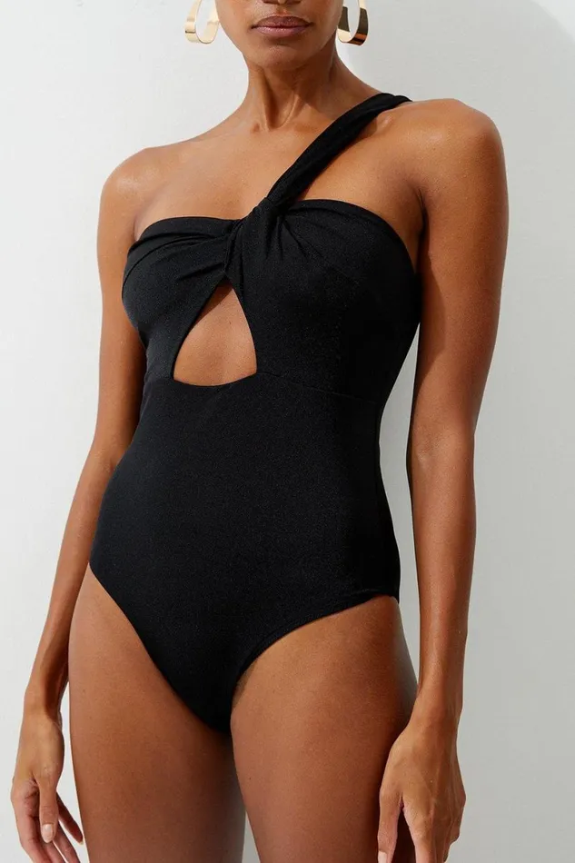 Swimwear Women Karen Millen Slinky Cut Out Asymmetric Swimsuit Black