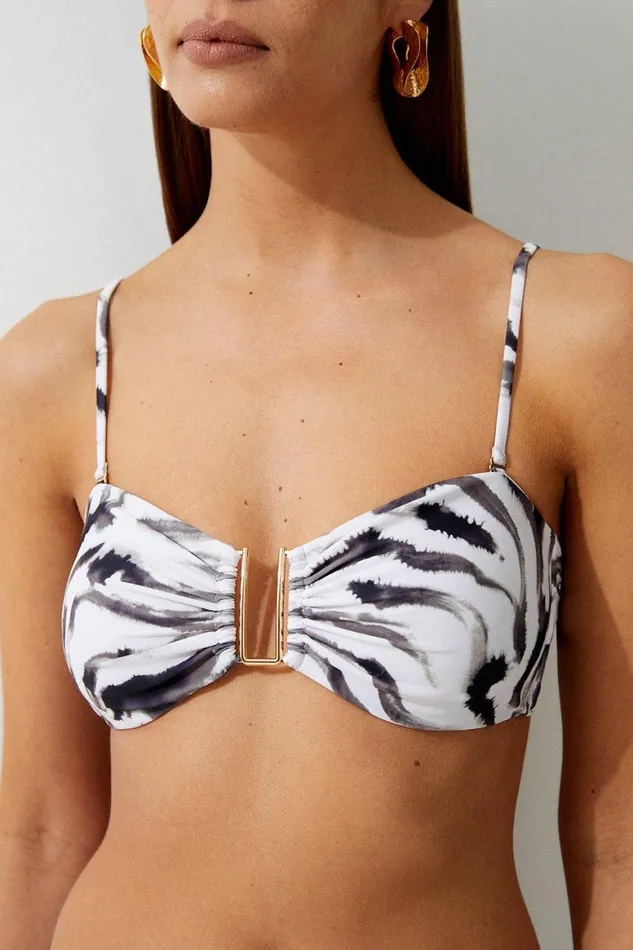 Swimwear Women Karen Millen Tiger Print Trim Detail Detachable Strap Bikini Top Multi