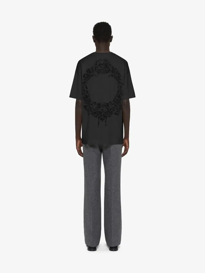 TShirt In Cotton With Baroque Print Charcoal Men Givenchy TShirts