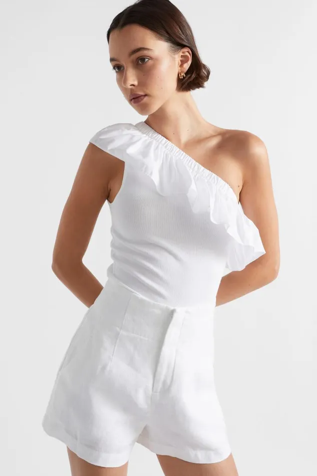 TShirts and Tops Woman Seed Heritage Ruffle One Shoulder Tank Whisper White