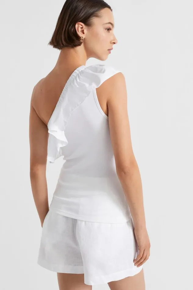 TShirts and Tops Woman Seed Heritage Ruffle One Shoulder Tank Whisper White